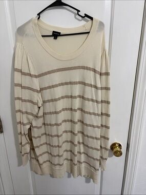 torrid Cream and Tan Striped Scoop Neck Sweater Tunic